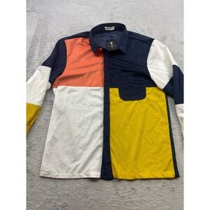 ChArmkpR Color Block Corduroy Long Sleeve Button Up Shirt Men's Size M